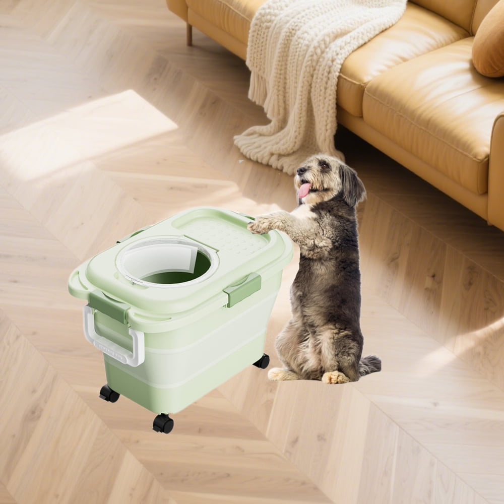 Sealable Plastic 10-15 Lbs Dog Pet Cat Bird Seed Kitchen Pantry Holder Bin Bucket with Rolling Wheel,Collapsible Dog Food Storage Container, Airtight 20-25 Lbs Rice Cereal Flour Sugar Containers