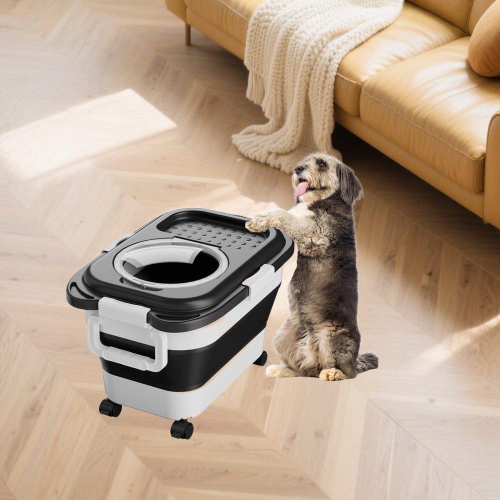 Sealable Plastic 10-15 Lbs Dog Pet Cat Bird Seed Kitchen Pantry Holder Bin Bucket with Rolling Wheel,Collapsible Dog Food Storage Container, Airtight 20-25 Lbs Rice Cereal Flour Sugar Containers