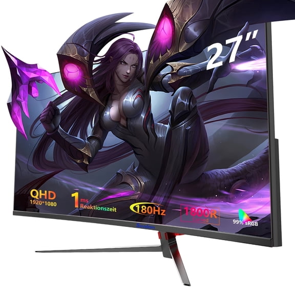 Sealan 27 Inch FHD 1920x1080 Curved Gaming Monitor with 180Hz FreeSync Premium Display, Eye Care, HDMI 1ms MPRT - Ideal for Gaming & Entertainment