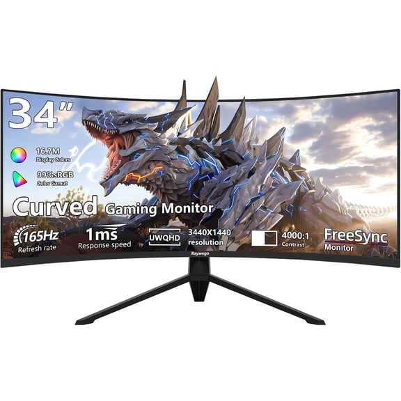 Sealan 34" Ultrawide Curved Gaming Monitor, WQHD 3440 x 1440, 165Hz, 1500R, 1ms MPRT, 21:9 VA Computer Monitor