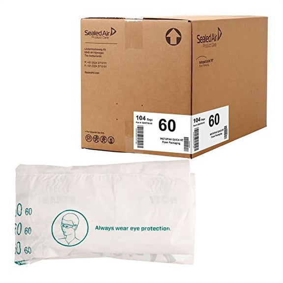 Sealed Air Instapak Quick RT #60 Heavy Duty Expandable Foam Bag, for 14"x14"x14" Box, Case of 104, Expandable Foam Packaging Bags for Shipping Boxes, 18"x24"