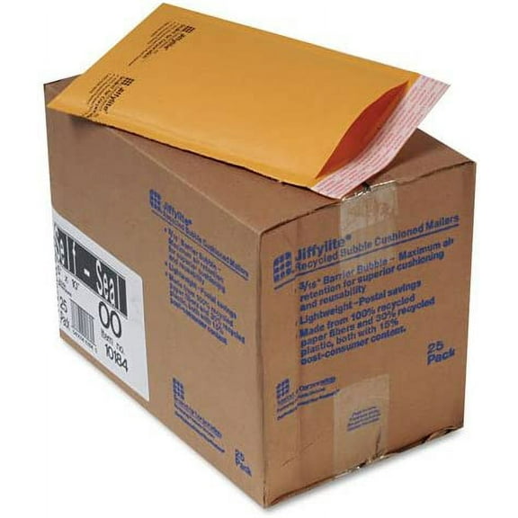 Sealed Air Jiffylite Bubble Cushioned Mailers, #00 (5"x10") 100% Recycled Content, Manila - Box / 25