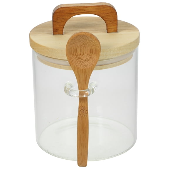 Sealed Box with Wooden Spoon Sugar Container Glass Condiment Storage Jar Spices Jars Seasoning Bottle Loose Tea Tin