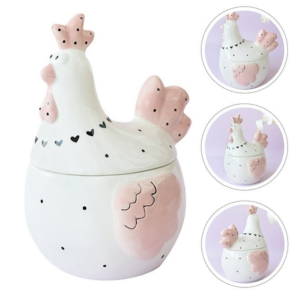 Sealed Ceramic Egg Jar Kitchen Storage Container with Lid, Chicken Shaped Fruit Holder for Home Organization