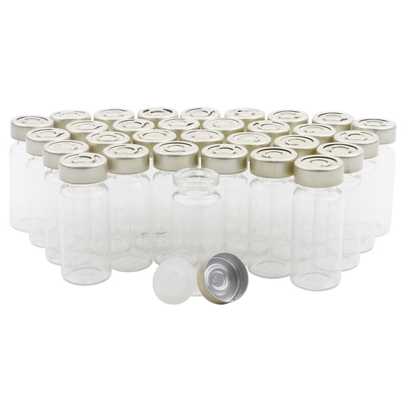 Sealed Clear Glass Vial Essential Oil Bottles Liquid Serum Containers with Pull Ring Aluminum Septa Seals Injection Vials 10ml 50 Pack