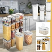 Sealed Containers for Food Pantry, Kitchen Airtight Food Storage Containers with 4 Side Snap Lid, Clear Cereal Storage Jars, Food Grade Plastic, BPA Free, Stackable