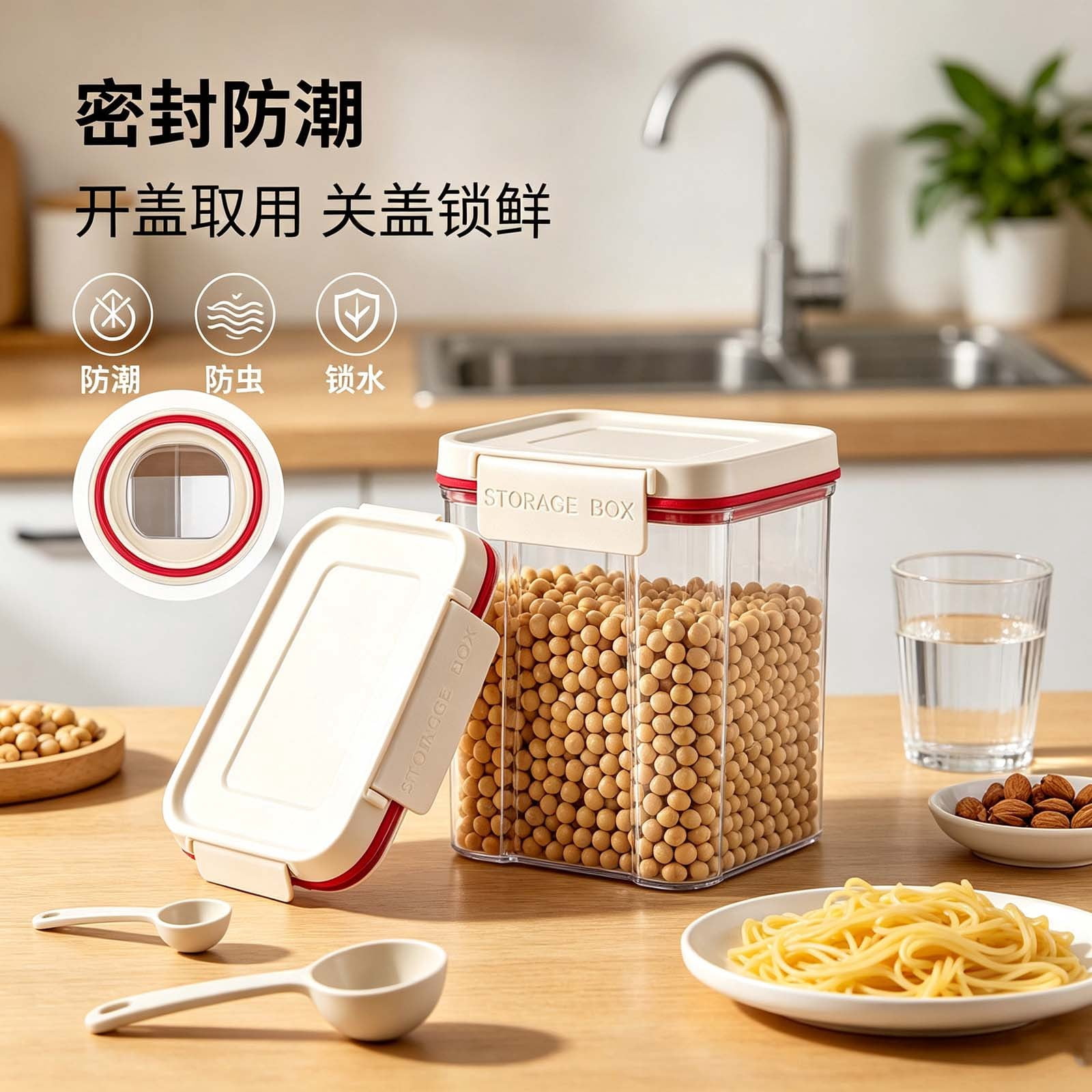 Kitche Containers Sealed Kitchen Storage Canister Container, Snacks Candy Tea Storage Box ...