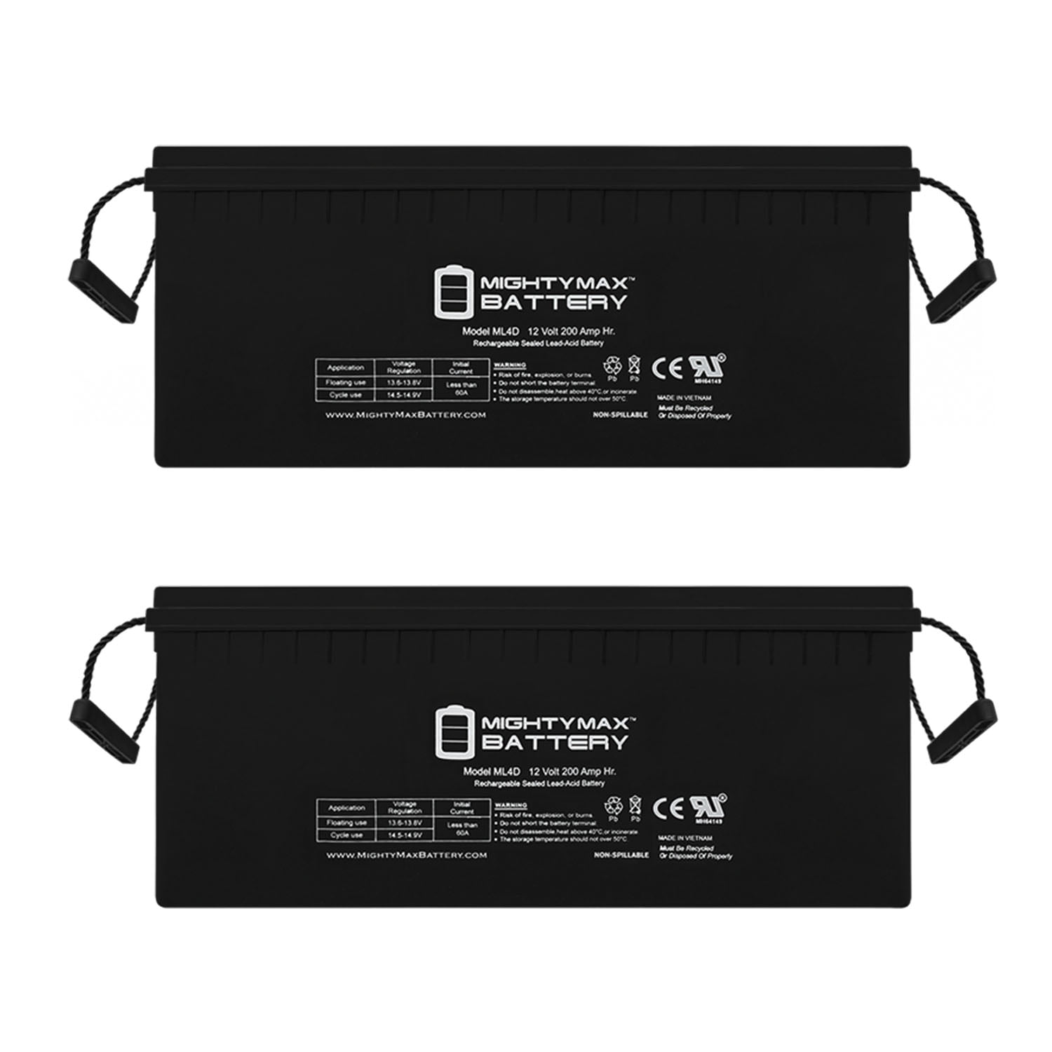 Sealed LeadAcid Battery AGMtype, 12V, 200 Amps 2 Pack