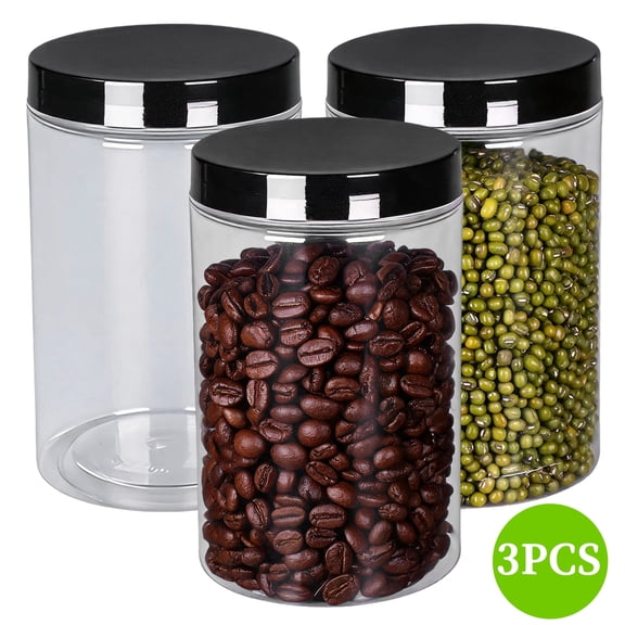 3 Pack Clear PET Storage Containers with Airtight Lids, Plastic Jars for Kitchen Food and Household Organization, 1.25 qt