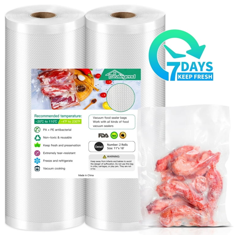 Vacuum Sealer Bags 11x50' Rolls 2 Pack for Food Saver, Seal a Meal, Sous  Vide, Meal Prep, Food Preservation, Vac Storage, BPA Free and Heavy Duty