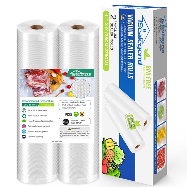 Sealegend 11"x9' 2 Rolls Food Storage Vacuum Sealer Bags,Vacuum Seal