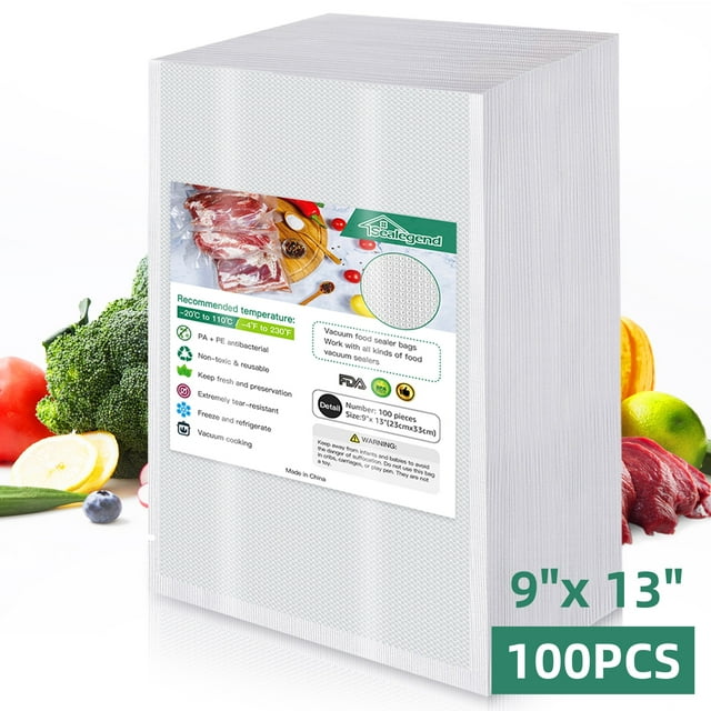 Sealegend 9"x 13"x100 Vacuum Sealer Bags For Food, Food Saver Bags,Seal
