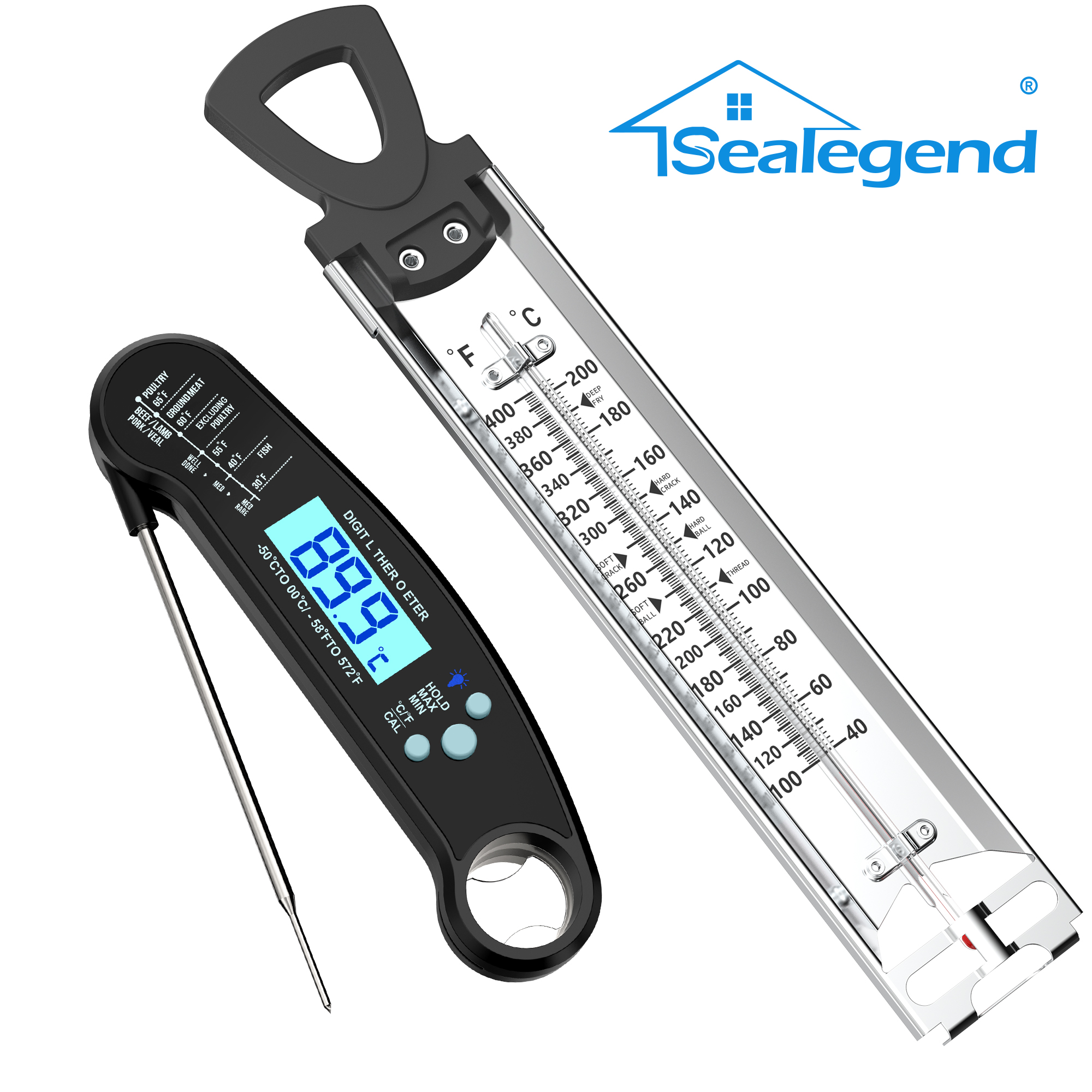 NutriChef Smart BTBBQ Grill Thermometer w/ Display Stainless Dual Probes Safe to Leave in