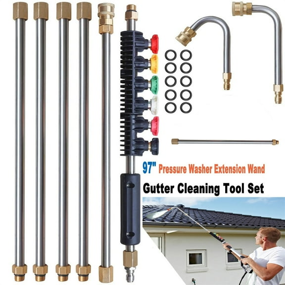 HOUFIY Pressure Washer Extension Wand with 6 Spray Nozzle Tips for Gutter Cleaning up to 9FT, Upgrade Power Washer Lance with 30, 90, U-shaped Curved Rod, 1/4" Quick Connect, 4000 PSI