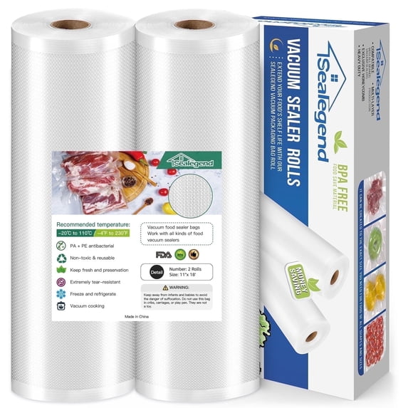Sealegend Vacuum Sealer Bags for Food Saver,11"x 18' 2 Rolls Food Saver Bags for Sealer,Vacuum Seal Bags for Food