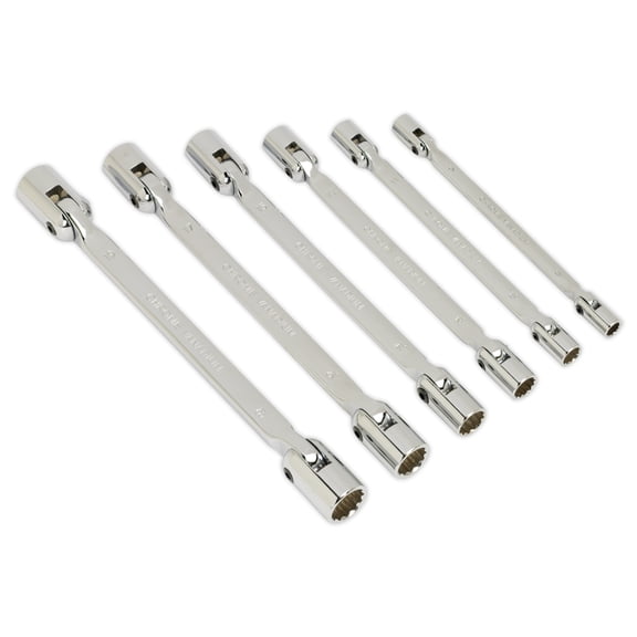 Sealey Ak635 Double Flexi-Head Socket Spanner Set 6Pc Fully Polished Metric