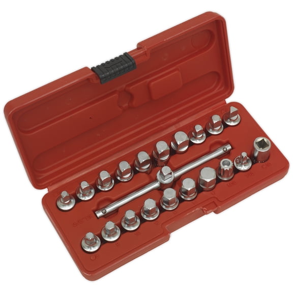 Sealey Ak6586 Oil Drain Plug Key Set 19Pc 3/8Sq Drive