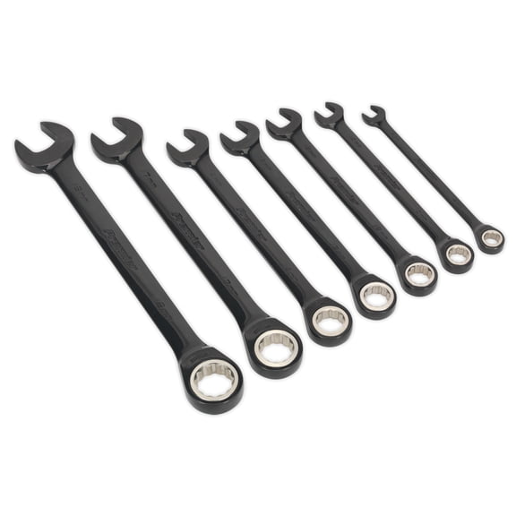 Sealey Ak7978 Combination Ratchet Spanner Set 7Pc Black Series Metric