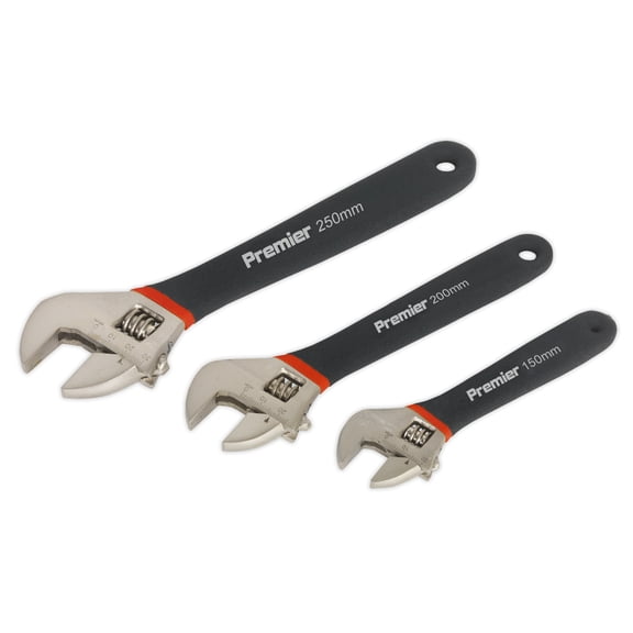 Sealey Ak907 Adjustable Wrench Set 3Pc Ni-Fe Finish