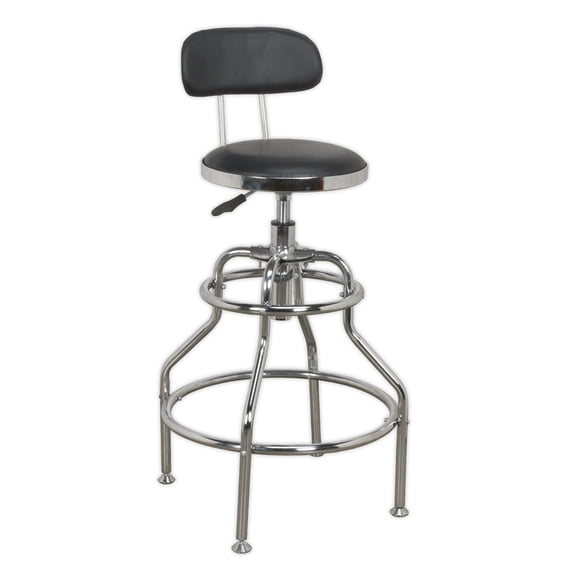 Sealey Scr14 Workshop Stool Pneumatic Adjustable Height Swivel Seat & Back Rest