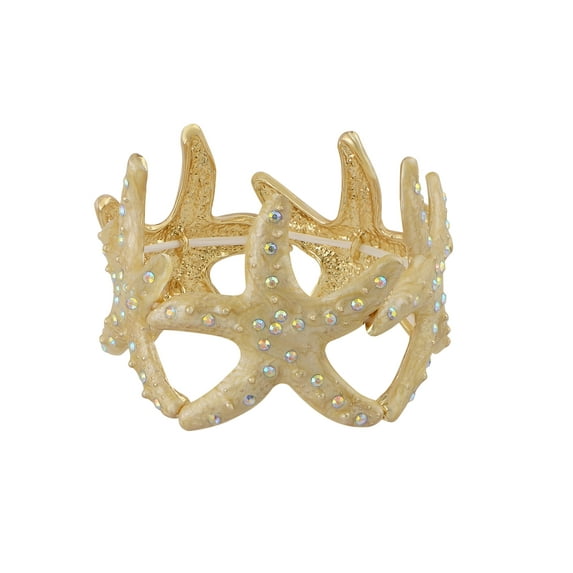 Sealife Gold Tone Aurora Borealis Ocean Boho Elastic Expandable Starfish Bracelet with Crystals, Gold