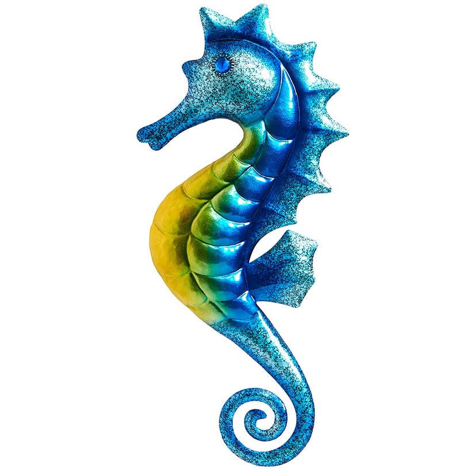 Vibrant Blue and Green Metal Seahorse Wall Sculpture