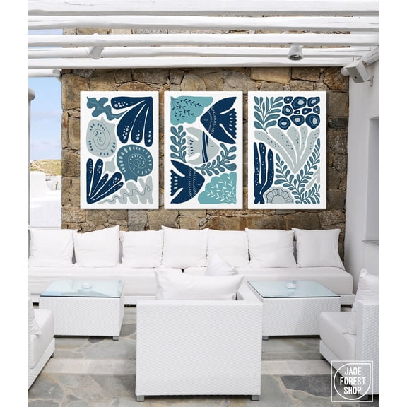 Sealife Triptych Canvas Wall Art Blue Green Abstract Set 3