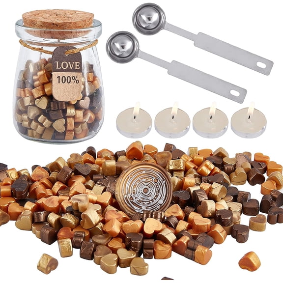 Sealing Wax Beads Kit Wax Seal Beads Heart Shape Packed in Glass Jar with 4PCS Candles for Wedding Invitations Envelopes Valentine's Day Gift