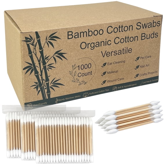 Sealive 1000 Bamboo Cotton Swabs - Pointed Dual-Tip Cotton Buds for Makeup Skincare Electronics Crafts Personal Care, Precision Cleaning Detail Work, Eco-Conscious Recyclable Packaging