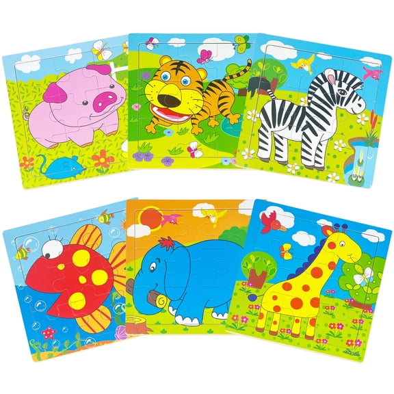 Sealive 6 Pack Wooden Puzzles for Kids Ages 3-5, 9 Piece Jigsaw Animal Patterns Educational Toys, for Boys Girls Toddler Development Cognitive Growth, Hand-Eye Coordination Problem Solving, Autistic