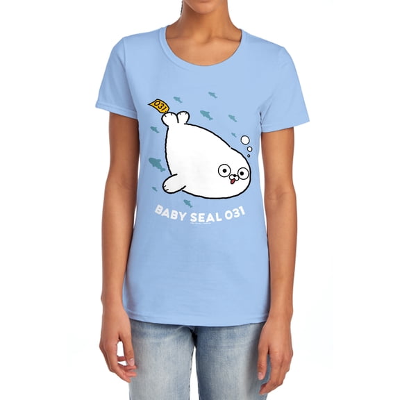 Sealook Baby Seal Women's T Shirt, Light Blue, Large