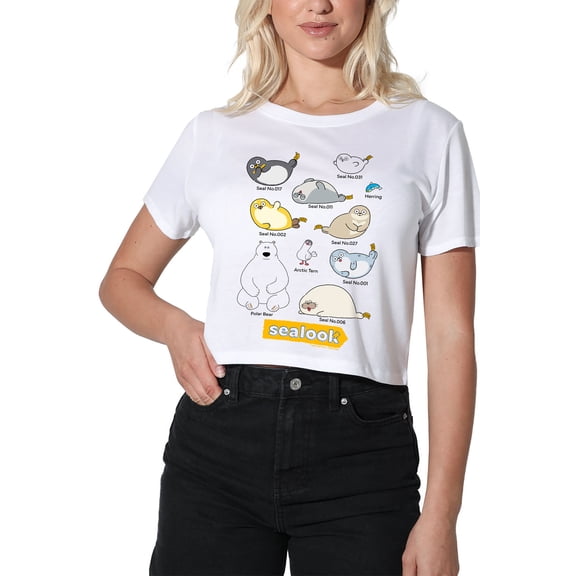 Sealook Characters Women's Crop Top T-Shirt, White, Small