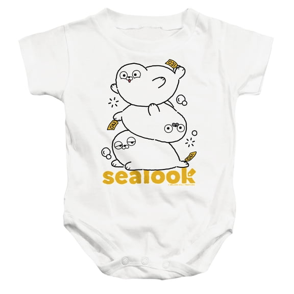 Sealook Stacked Seals Unisex Infant Snap Suit for Baby, White, Large