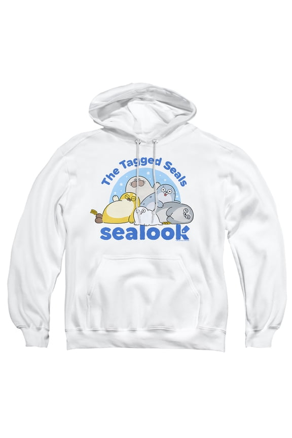 The Tagged Seals Adult Pull-Over Hoodie, White, Small