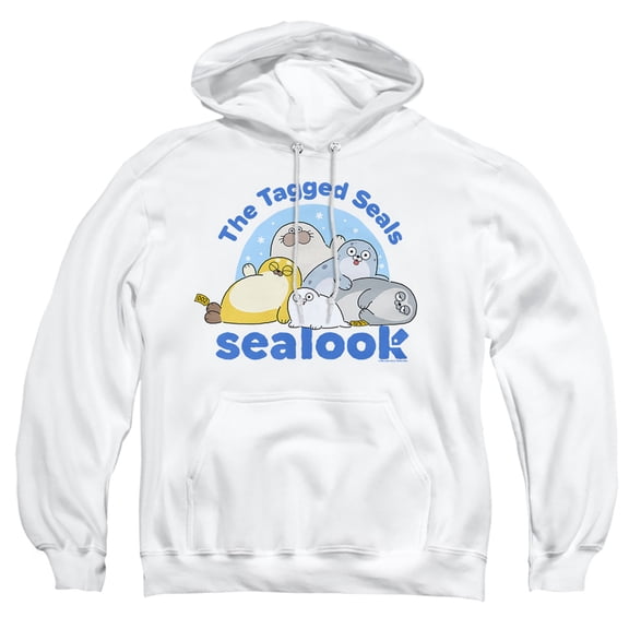 Sealook The Tagged Seals Adult Pull-Over Hoodie, White, X-Large