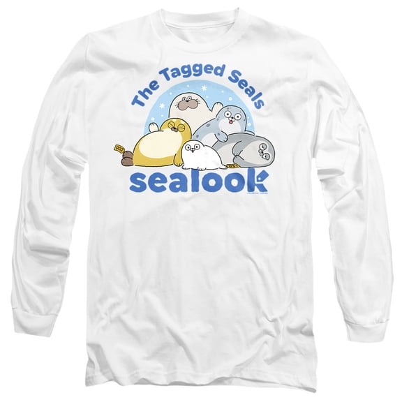 Sealook The Tagged Seals Unisex Adult Long-Sleeve T Shirt, White, Large