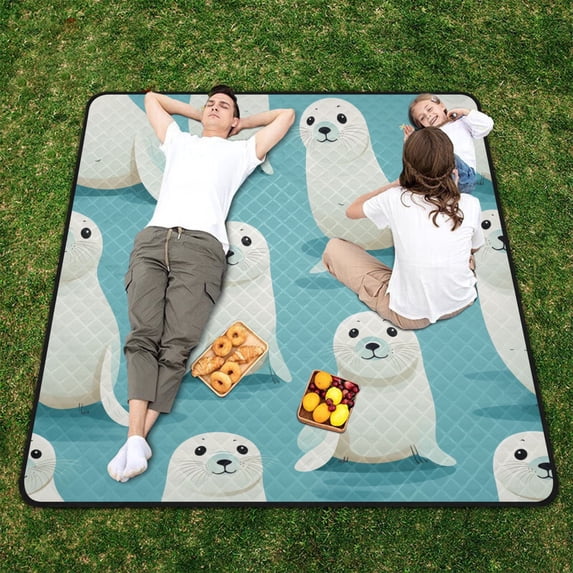 Seals Beach Blanket Outdoor Picnic Blanket 78"x 78" Waterproof Foldable for Beach Camping Travel Hiking Grass Lawn Park