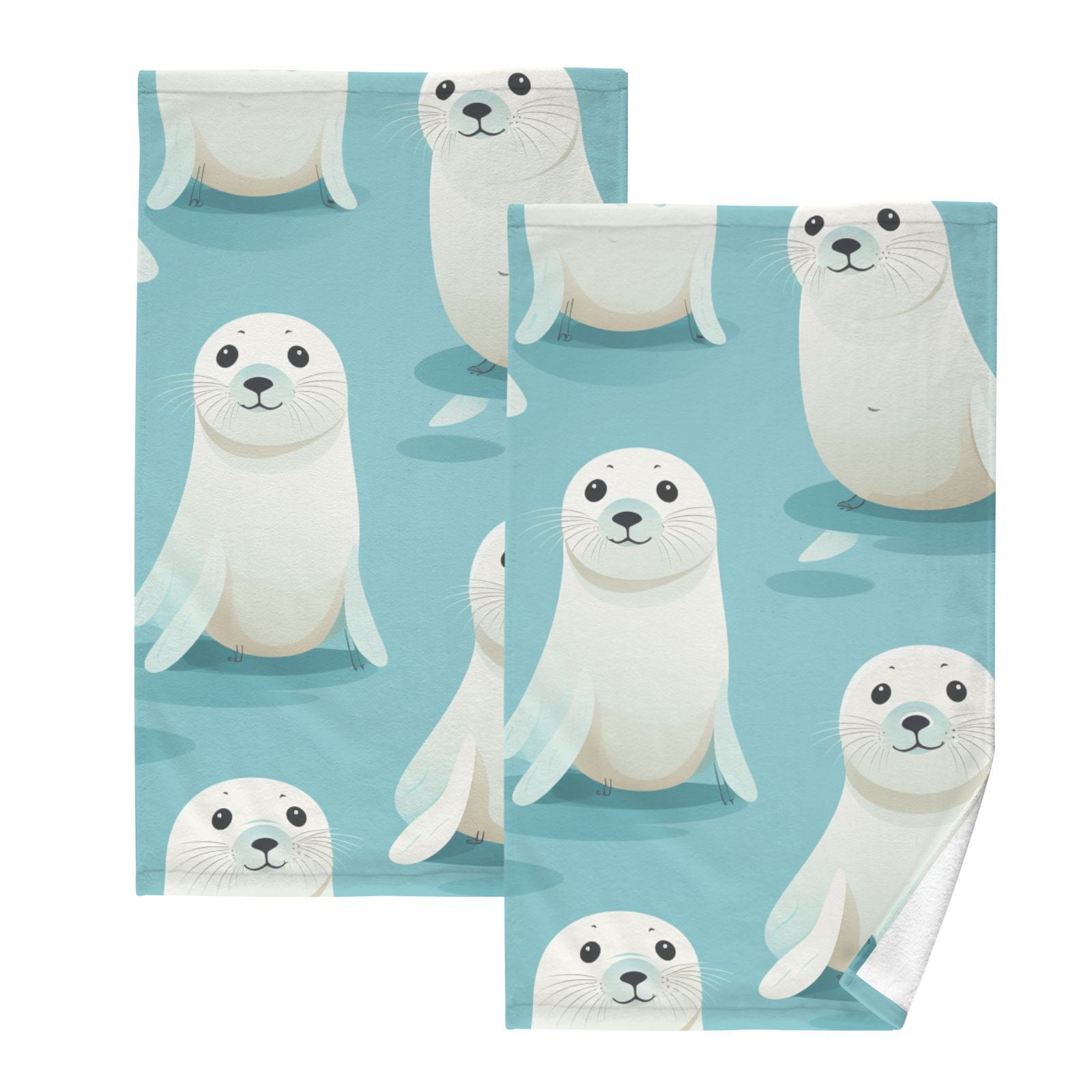 Seals Hand Towel Bath Towels Face Towels Cotton Absorbent for Home Hotel Spa Swimming Yoga Sports Decorative Towel Set of 2