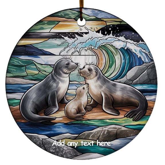 Seals Sea Lions Family of 3 Ornament Christmas 2025 Tree Ornament Keepsake for Families, Couples and Loved Ones, Customizable Text, Gift for Families and Member
