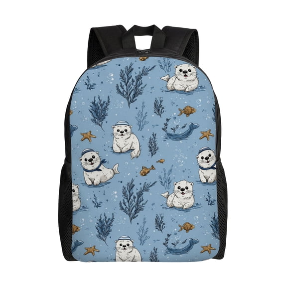Seals and fish underwater Backpack with 15 Inch Laptop Compartment,Water-Resistant Daypack, Large Capacity Backpack with Adjustable Breathable Shoulder Straps for Daily Use Travel Gym