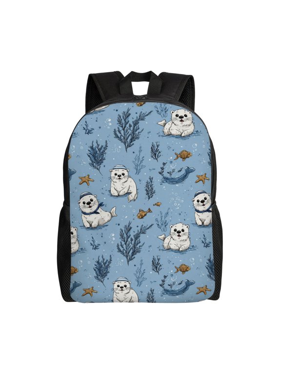 Seals and fish underwater Backpack with 15 Inch Laptop Compartment,Water-Resistant Daypack, Large Capacity Backpack with Adjustable Breathable Shoulder Straps for Daily Use Travel Gym