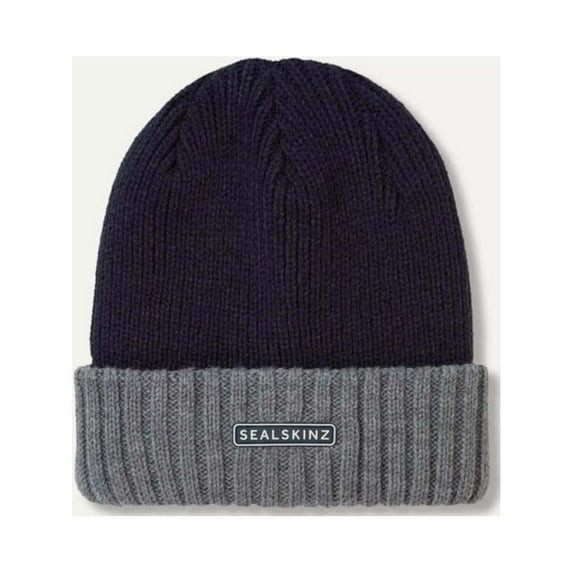 Sealskinz Bacton Waterproof Cold Weather Roll Cuff Beanie - Navy / Grey