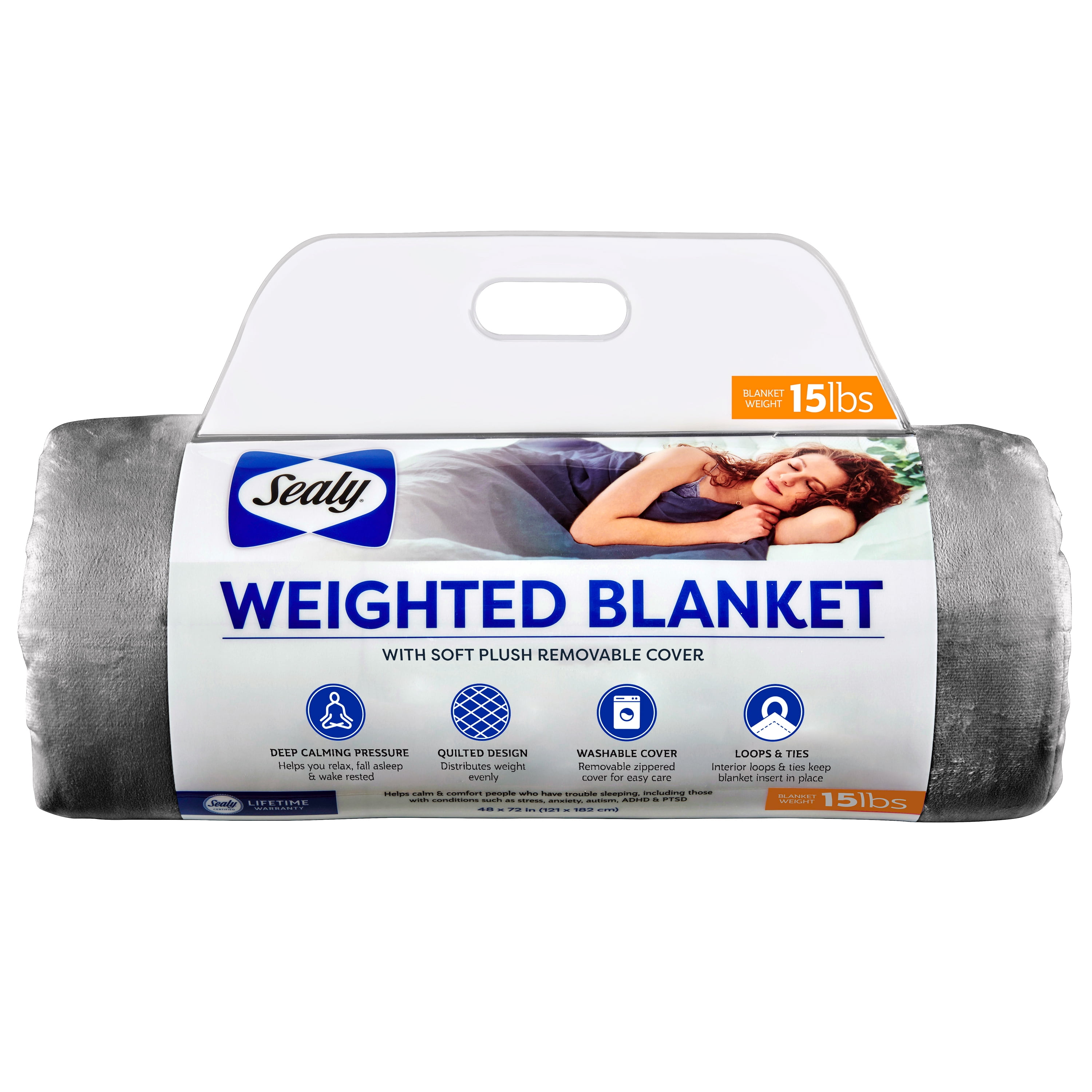 Sealy 15lb Weighted Blanket- Soft Quilted Plush Glass Bead Filled with Removable Cover