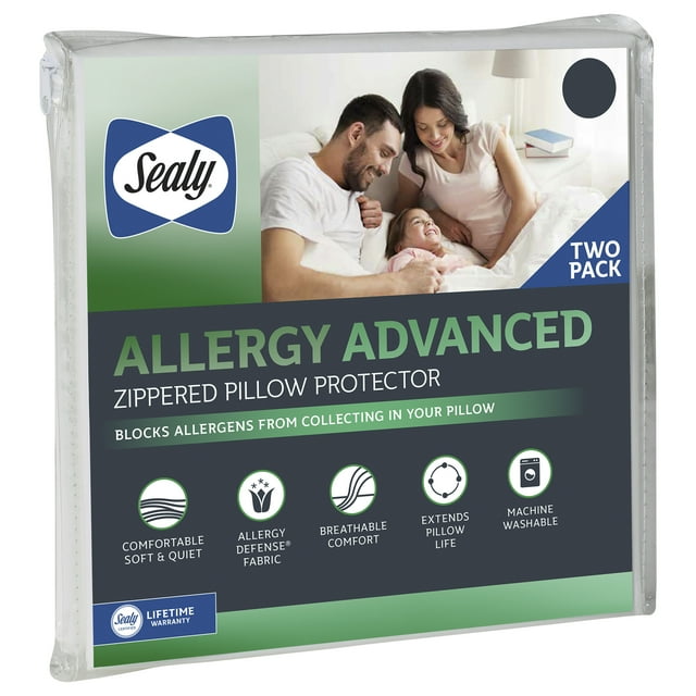 Sealy Allergy Advanced Zippered Pillow Protector, Standard/Queen (20" x