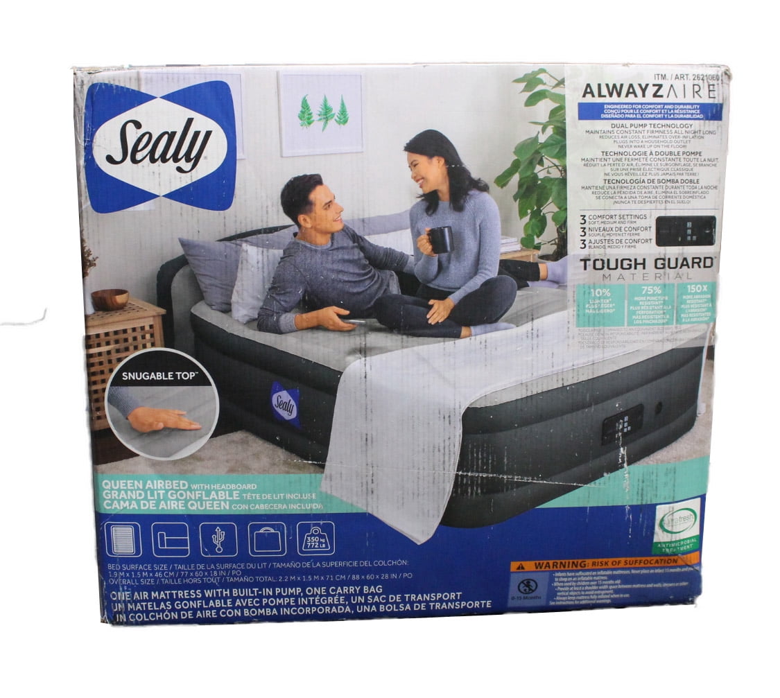 Sealy Alwayzaire Inflatable Queen Airbed Mattress With Headboard Gray/Black