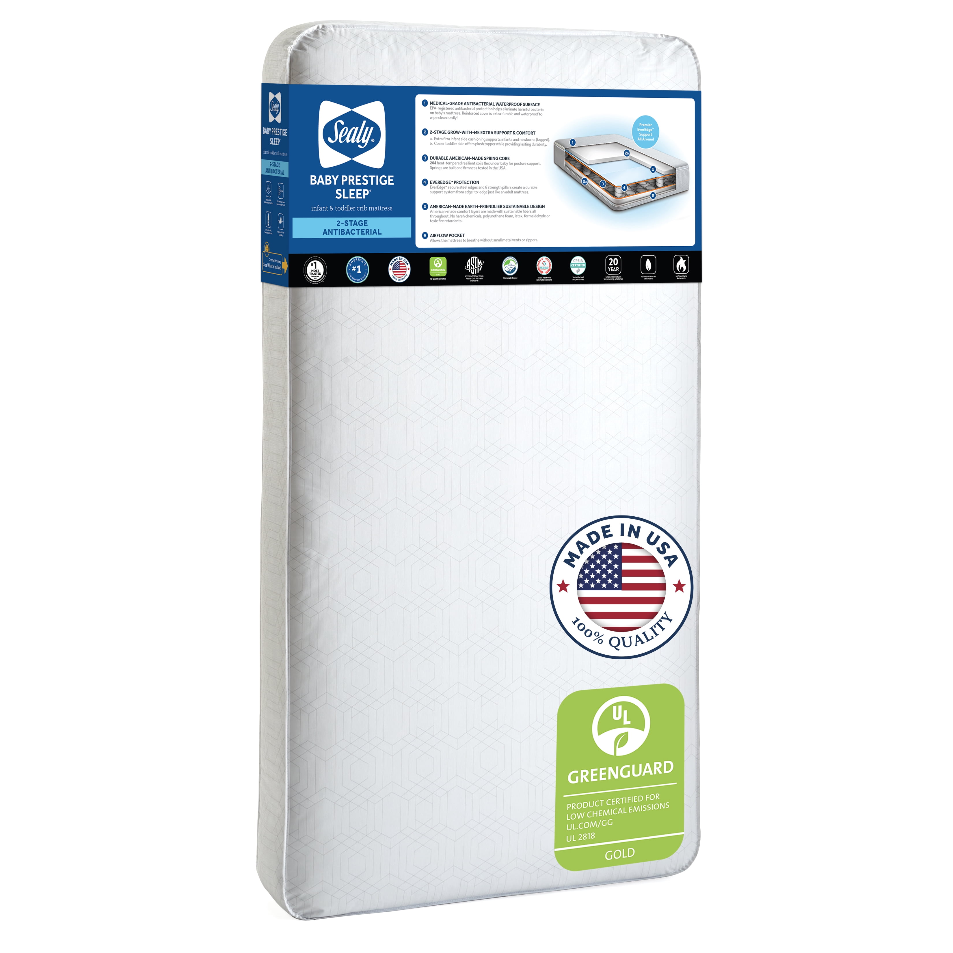 Sealy Baby Prestige Sleep 2-Stage Crib Mattress and Toddler Mattress, Antibacterial Waterproof