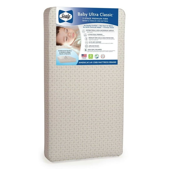 Sealy Baby Ultra Classic Antibacterial Baby Crib Mattress, 204 Coils