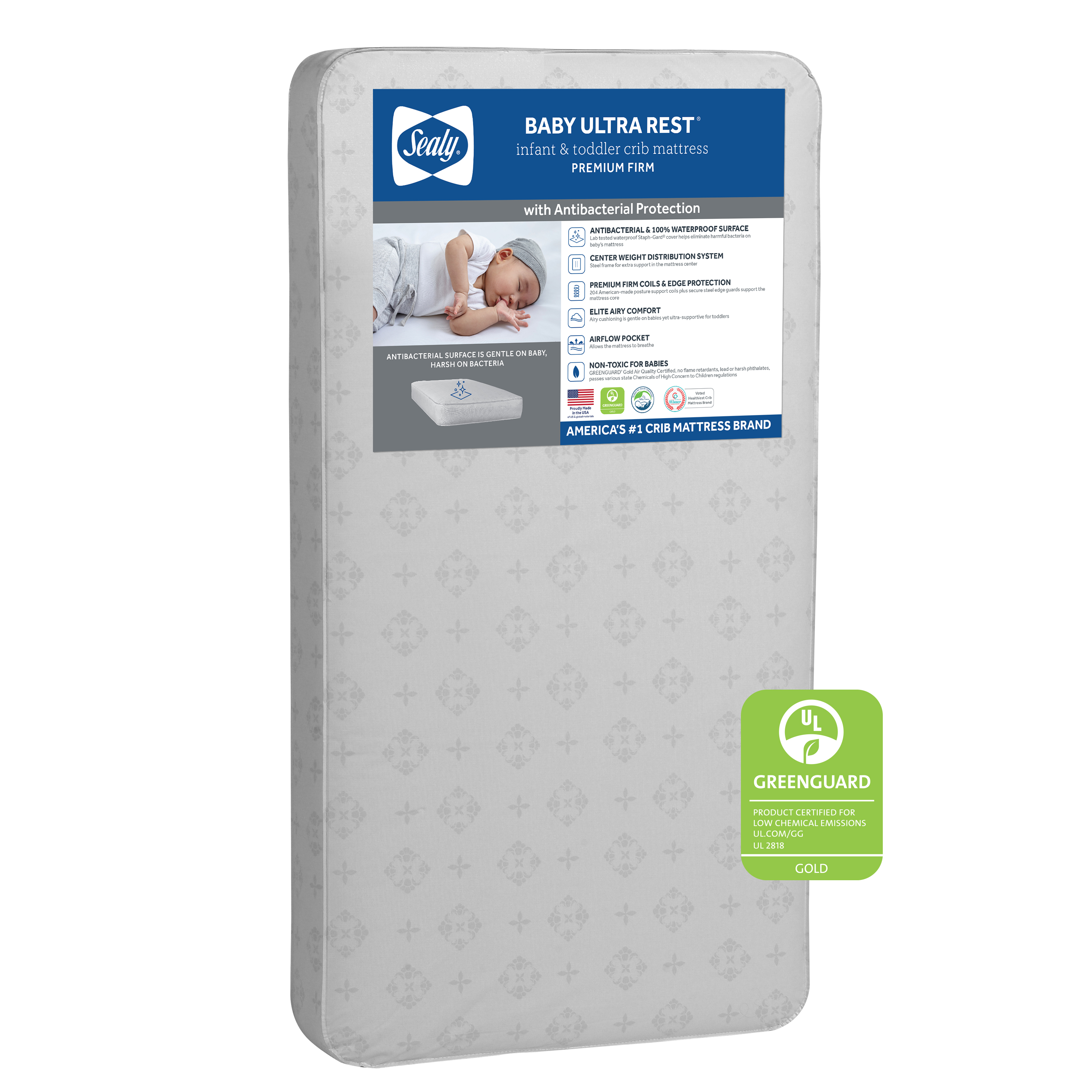 Sealy Baby Ultra Rest 2-Stage Antibacterial Baby Crib & Toddler Mattress, 204 Coil - image 1 of 15
