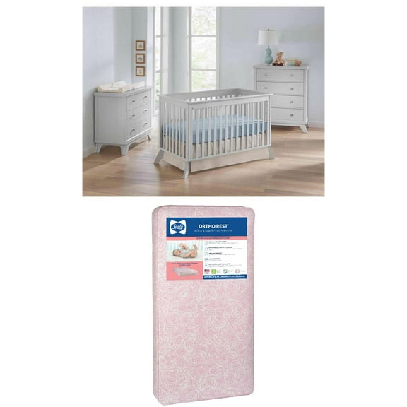 Sealy Bella 3-in-1 Crib with Sealy Pink Ortho Rest Mattress