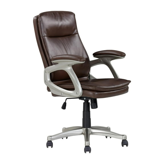 Sealy Brown Faux Leather Mid Back Swivel Office Chair with Fabric Upholstery